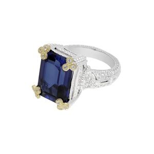 Judith Ripka Blue Sapphire ring with gold prongs